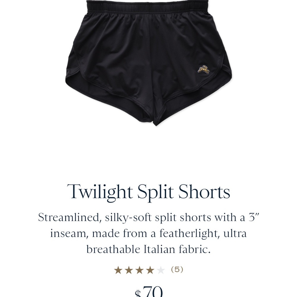 Tracksmith Black Twilight Split Shorts Medium, Gently Worn